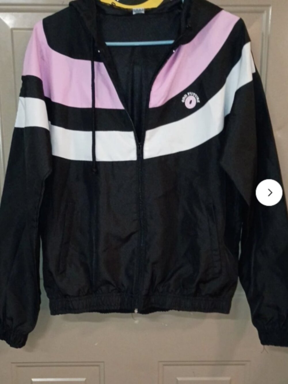 Women’s Black and Pink Hooded Windbreaker Type Jacket